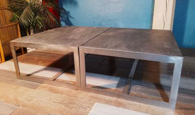 Paire de tables basses dans le goût de Florence Knoll, structure en ac - Photo 1