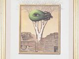 painting of a green donut on top of a tree in a gold frame