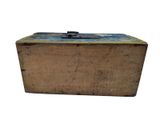 an old wooden box with a metal latch on it