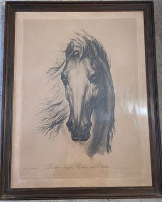 painting of a horse in a frame on a wall