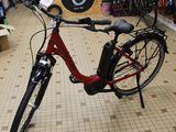 a red bike that is parked in a store