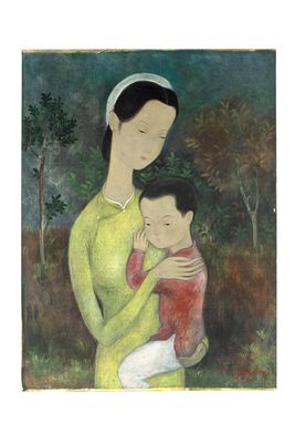 une image d'un tableau représentant une femme tenant un enfant dans ses bras