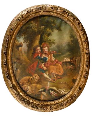 an image of a painting of a woman and child in a wooded setting