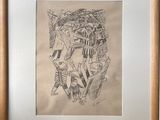 an image of a drawing of a man and a woman sitting on a bench