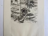 une image représentant un dessin d'une maison sur la plage