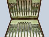 a case with silverware in it on a blue background