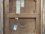 a picture of a wooden door with a window on it