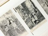 several old black and white photos of people in the woods