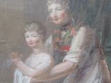 tableau représentant une femme et un enfant en robe blanche