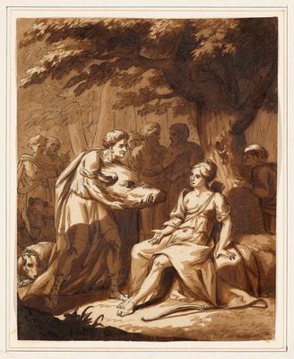 un tableau représentant une femme assise sur une couverture à côté d'un homme