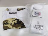 a white shirt with a camo print on it and a pair of white socks