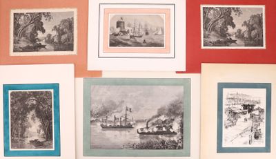 Ensemble de cinq gravures portées sur la navigation.