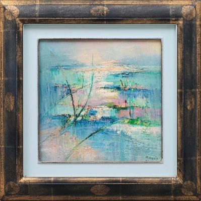 a painting of a painting of a boat in the water