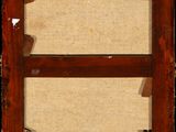 an old wooden picture frame with a picture of a cat on it