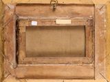painting of an old wooden frame with a label on it