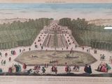 une photo représentant un dessin d'une fontaine au milieu d'un parc