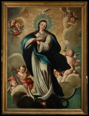 an image of a painting of the virgin surrounded by angels