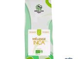 un sachet de café « Green Lion Melange Incaa » sur fond blanc