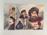 un tableau représentant un groupe d'hommes portant des chapeaux et des barbes