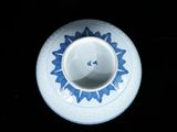 a blue and white plate with a blue flower design on it