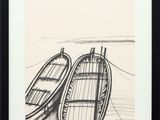 un dessin représentant deux bateaux posés sur la plage