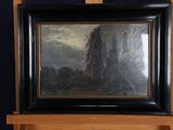 painting of a mountain landscape with a castle in the background