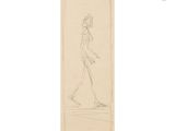 a drawing of a woman walking down a street with her hand in her pocket