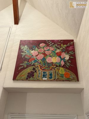 Ocara, bouquet de fleurs, huile sur toile signée en bas à dr…