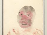 une image représentant un tableau représentant le visage d'un homme, dans un cadre blanc