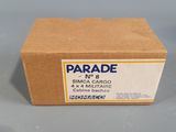 a close up of a cardboard box on a gray surface