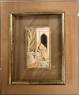 tableau encadré représentant un homme et une femme dans un jardin