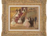 an image of a painting of a group of people walking down a staircase