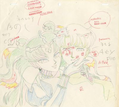 dessin représentant deux personnages d'anime enlacés sur une feuille de papier