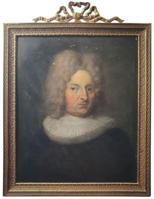 a painting of a man with a white collar and a black dress