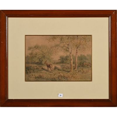 une image représentant un tableau d'un cerf dans une zone boisée