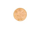 a close up of a gold coin on a white background