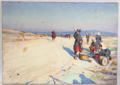 une image représentant un tableau où l'on voit un groupe de personnes sur un chemin de terre