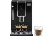 delong coffee machine with two cups of coffee next to it
