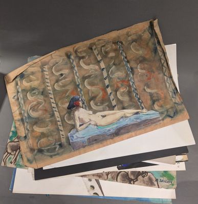 un tableau représentant une femme allongée sur un lit posé sur une table