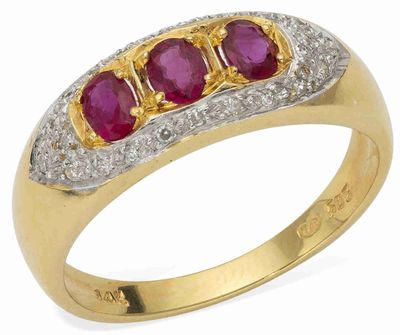 Bague EN OR Jaune 14k, Diamants ET Rubis
