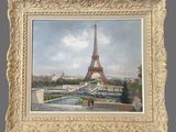 an oil painting of the eiffel tower in paris