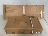 two boxes that are sitting on the floor next to each other