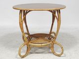 a close up of a table with a basket on top of it