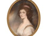 portrait of a lady in a white dress with a pink hat