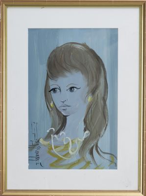 portrait of a young girl in a yellow and white striped dress