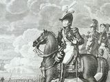 un dessin en noir et blanc représentant un homme à cheval