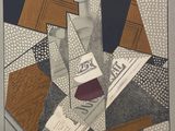 an image of a painting of a bottle of wine and a newspaper on a table