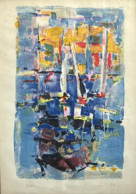 une image représentant un tableau de voiliers dans un port