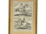 two drawings of a man on a horse and a woman on a horse
