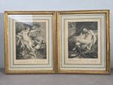 deux reproductions encadrées représentant deux nus dans un décor boisé